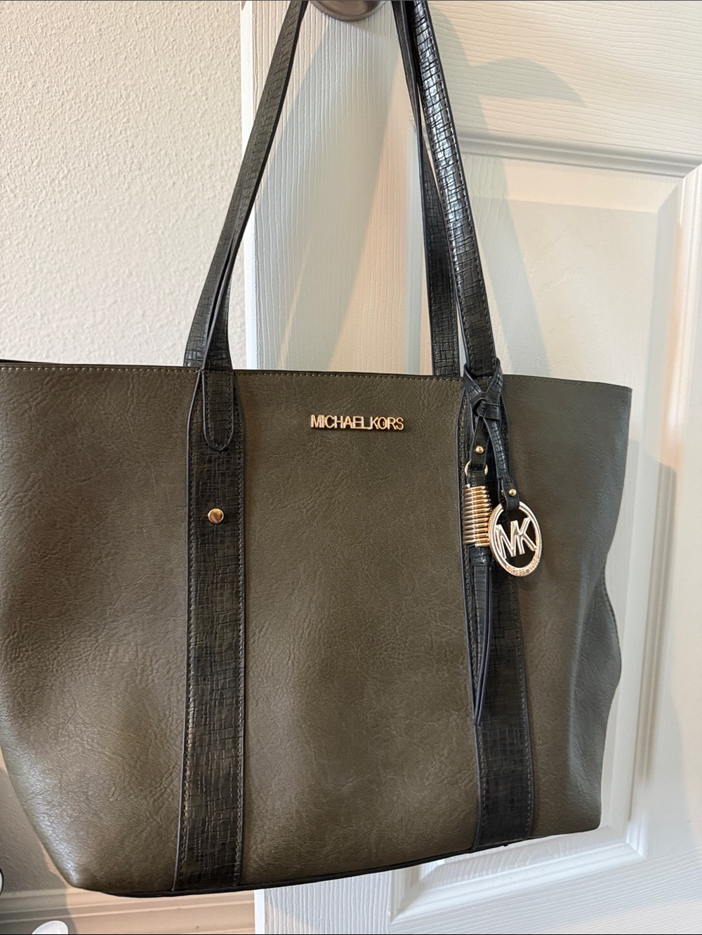 Tote look like Michael Kors Olive & Black Leather-Trim Tote